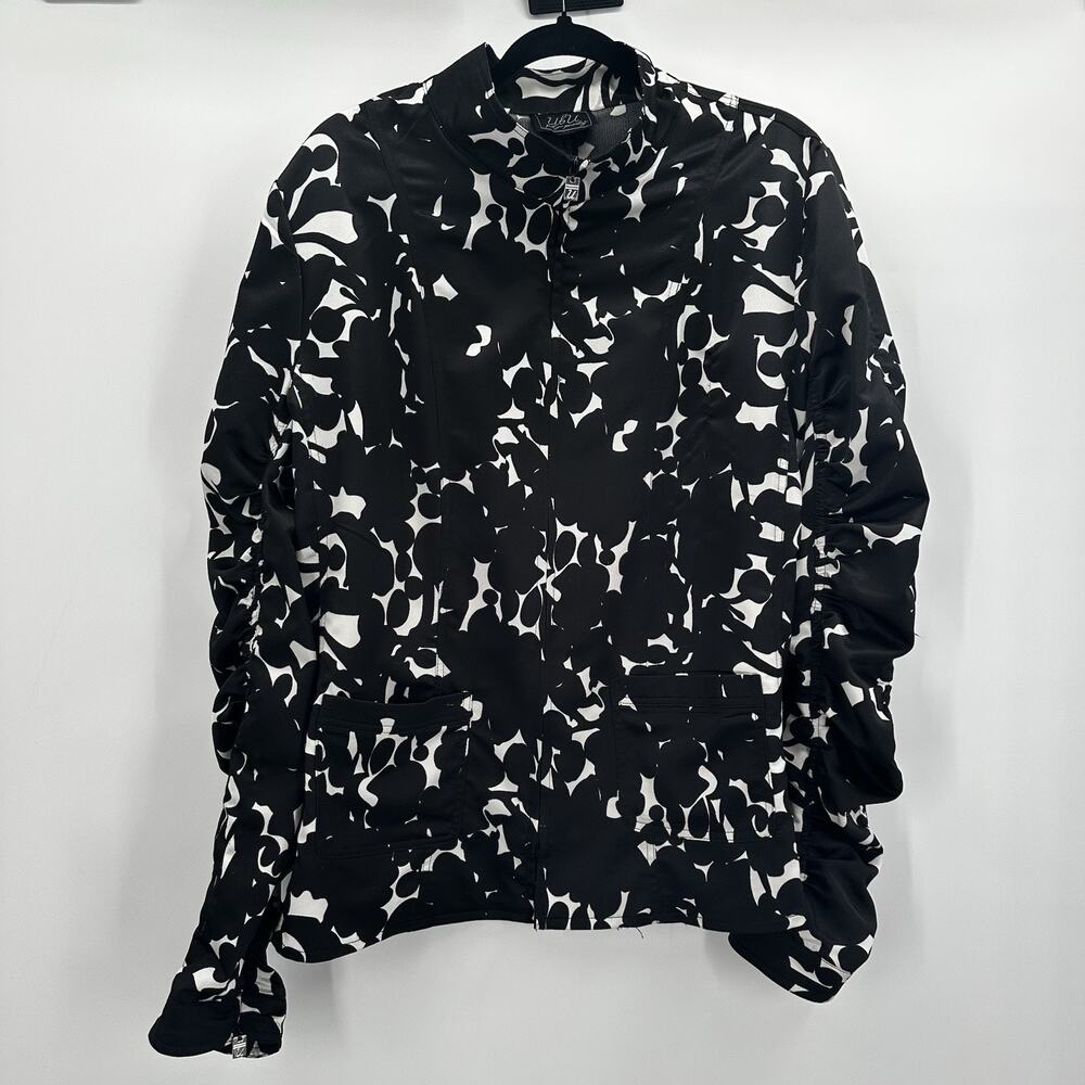 UbU Pack your Personality Jacket Womens XL‎ Black Zip Stacked Sleeve Art